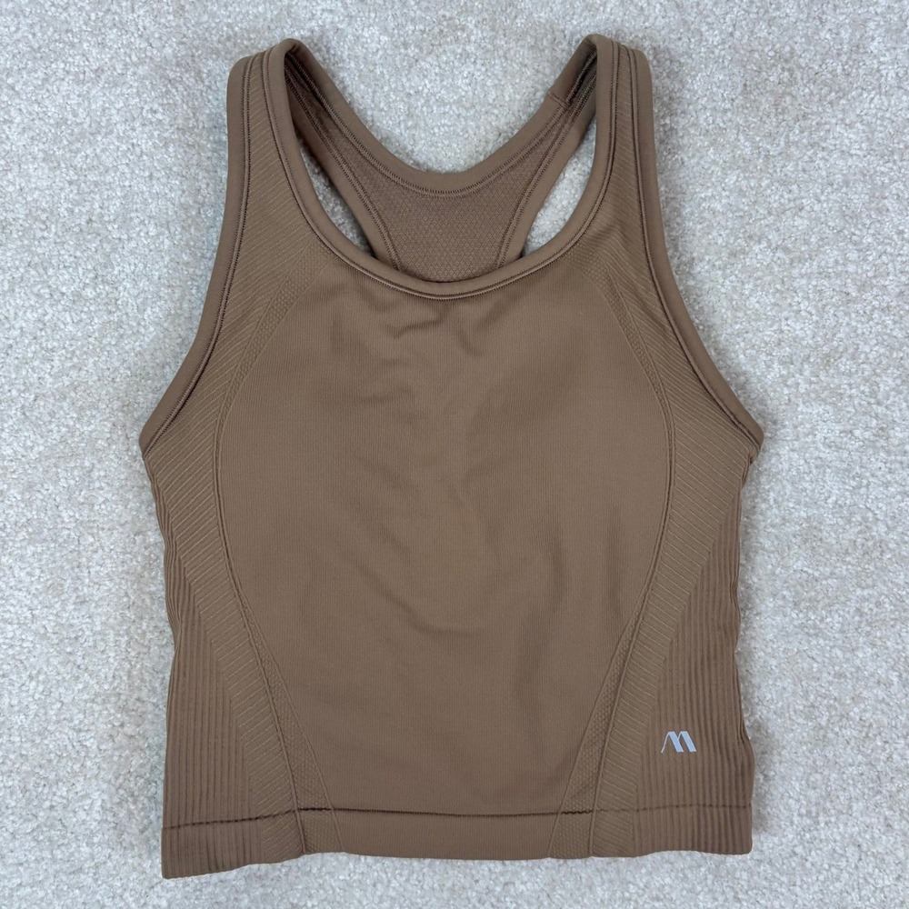 Maia Active Brown Racerback Sports Bra Tank Top Medium Built-in Bra Mesh Back